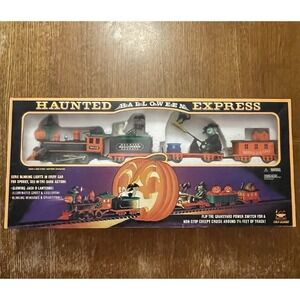 Vtg New Bright Haunted Halloween Express Train Set 1995 Lights Spooky CIB Works